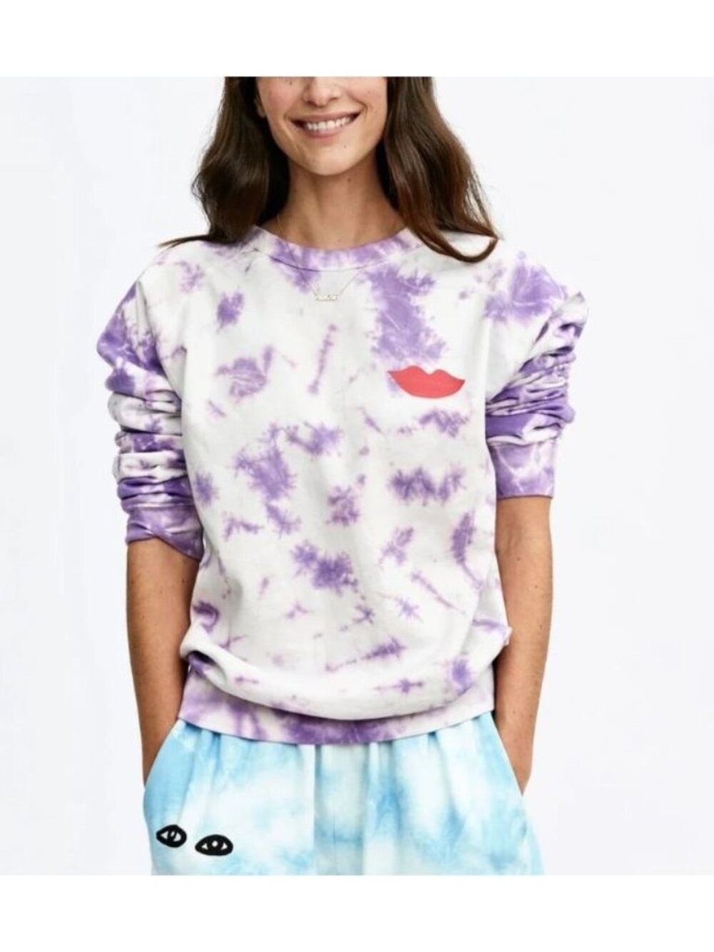 CLARE V Clare V. Iris Tie Dye Sweatshirt Purple Poppy Lips Size Medium